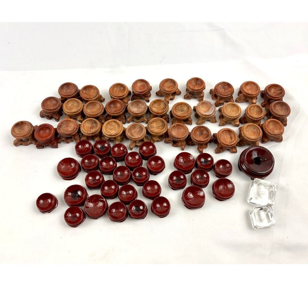 Lot‎ of 64 Wooden Glass Crystal Ball Sphere Stand Holders Displays Base NEW
